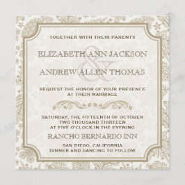 Convite de Casamento de Outono com Folhas de Renda