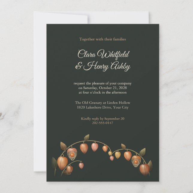 Convite de Casamento de Outono com Lanterna Chines (Frente)