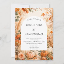 Convite de Casamento de Outono Elegante com Abóbor