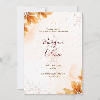 Convite de Casamento de Outono Elegante com Anéis