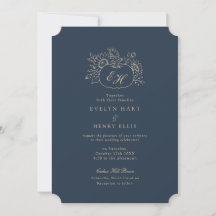 Convite de Casamento de Outono Elegante Navy Doura