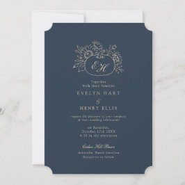 Convite de Casamento de Outono Elegante Navy Doura