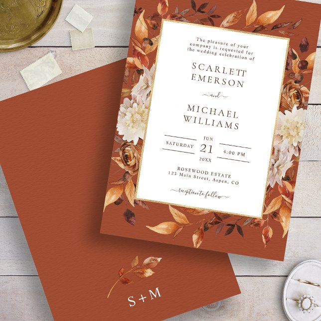 Convite de Casamento de Outono em Terracota (Terracotta Fall Wedding Invitation
)