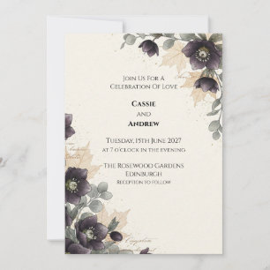 Convite de Casamento de Outono Purple Hellebore