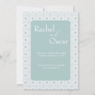 Convite de casamento de padrão azul Pastel