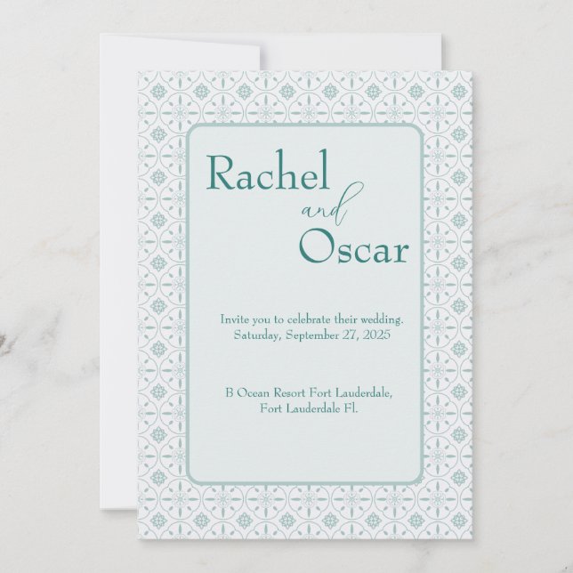 Convite de casamento de padrão azul Pastel (Frente)
