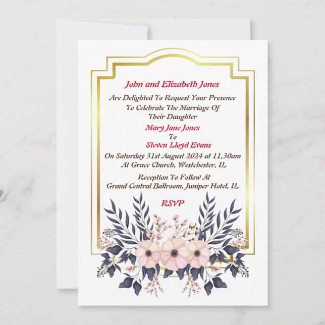 Convite de Casamento de Pais da Noiva (Frente)