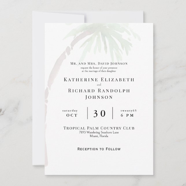 Convite de Casamento de Palma Tropical (Frente)