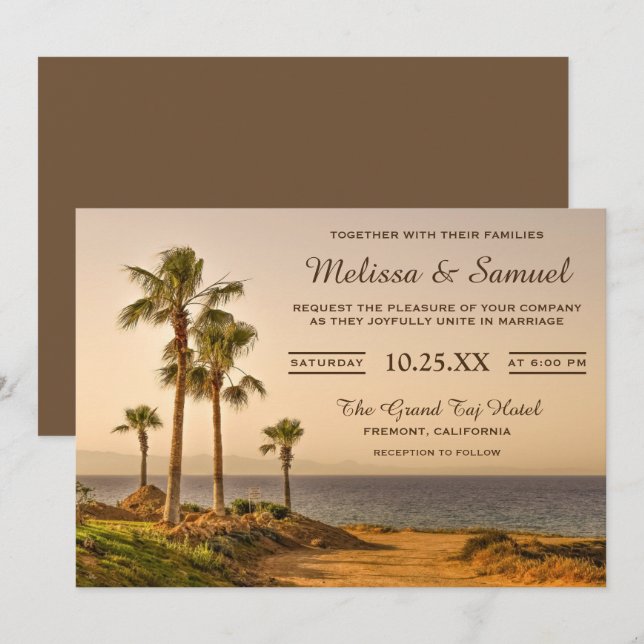 Convite de Casamento de Palmeiras de Ilha Tropical (Frente/Verso)