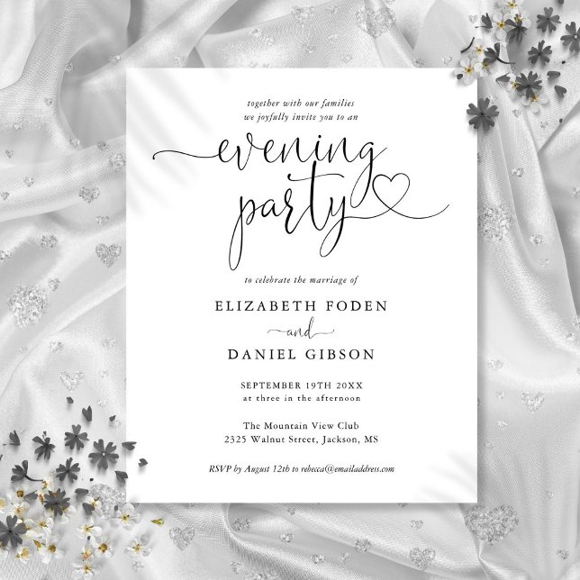 Convite de casamento de Partido da Noite de Script (Budget Heart Script Evening Party Wedding Invite)