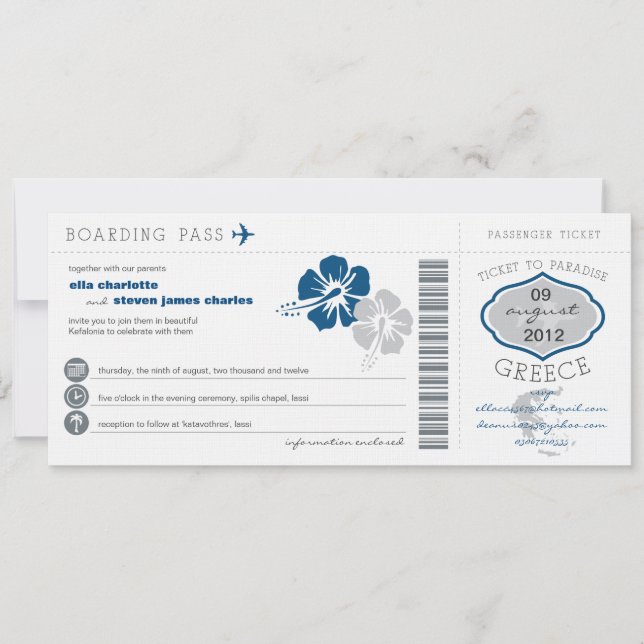 Convite de Casamento de Passagem de Embarque de Gr (Frente)