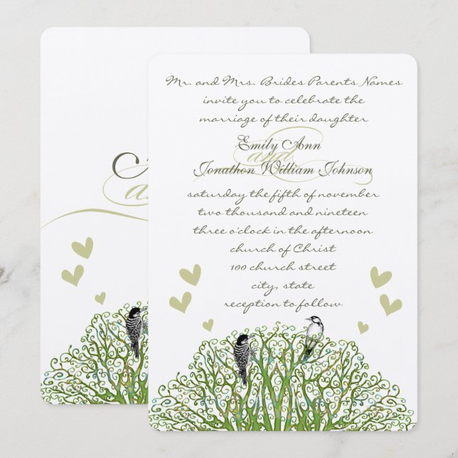 Convite de casamento de passarinho de amor cortado (Frente/Verso)