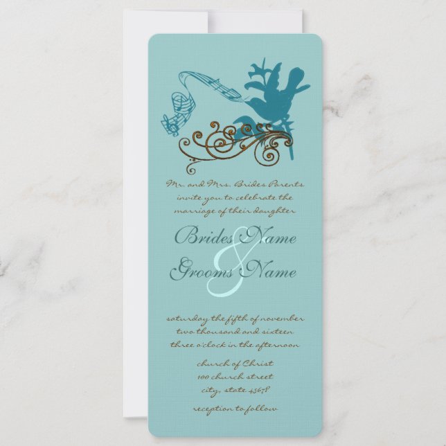 Convite de Casamento de Pássaro de Amor Aqua Vinta (Frente)