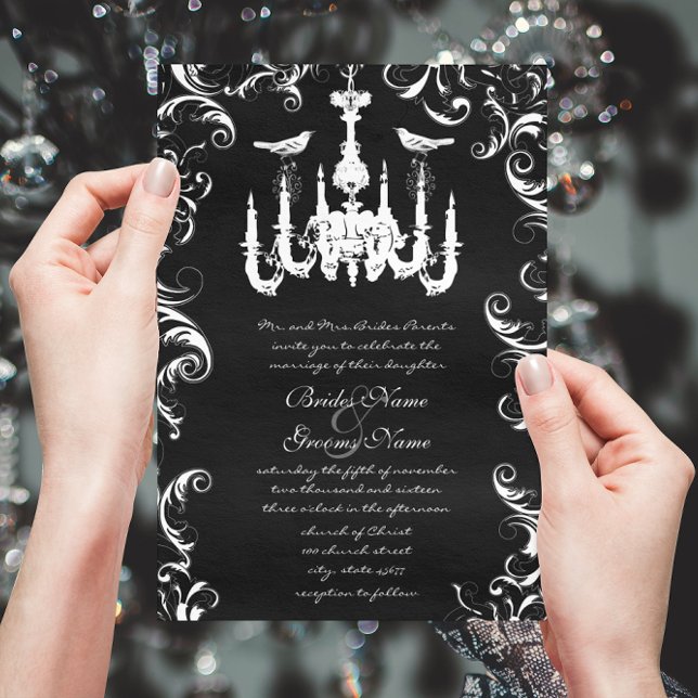 Convite de Casamento de Pássaro de Amor com Lustre (Criador carregado)