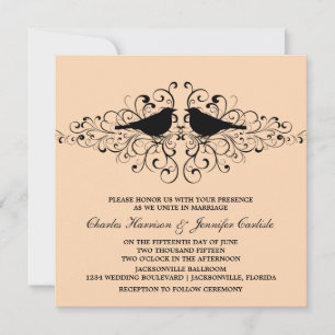 Convite De Casamento De Pássaros Com Amor Coral
