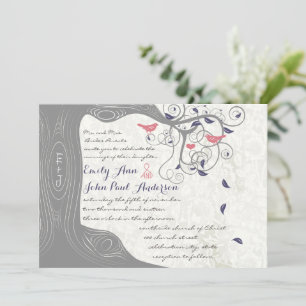 Convite de Casamento de Pássaros de Amor Azul Lapi