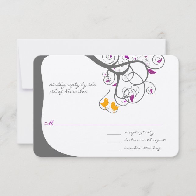 Convite de Casamento de Pássaros de Amor da Árvore (Frente)