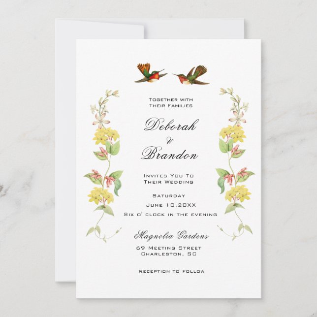 Convite de casamento de pássaros de amor retrô (Frente)