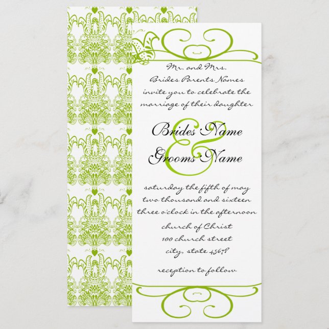 Convite de Casamento de Pássaros de Amor Verde Maç (Frente/Verso)