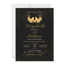 Convite de casamento de Pássaros Dourados Elegante