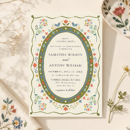 Convite de Casamento de Pássaros Florais Folclóric