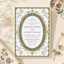 Convite de Casamento de Pássaros Florais Folclóric