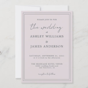 Convite de Casamento de Pastel Purple do Script de