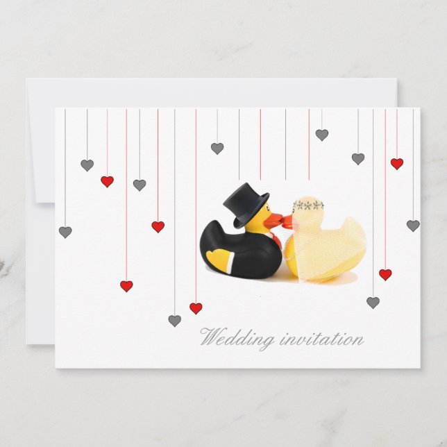 Convite de casamento de patos 3 e dois corações (Frente)