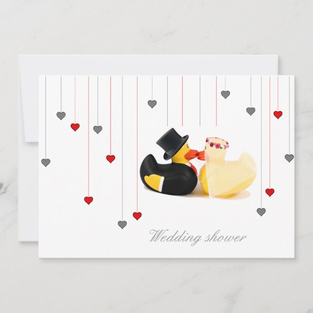 Convite de casamento de patos 4 e dois corações (Frente)