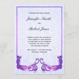 Convite De Casamento De Pavão De Vintage Roxo