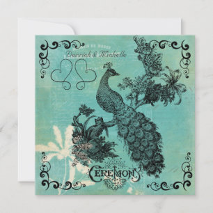 Convite De Casamento De Peacock Azul-Teal