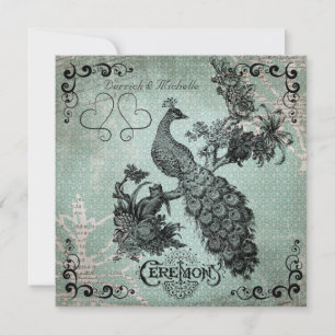 Convite De Casamento De Peacock Design Azul