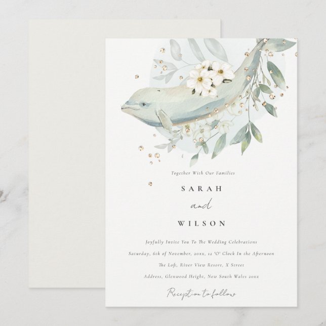 Convite de casamento de Peixes Florais Submarinos  (Frente/Verso)