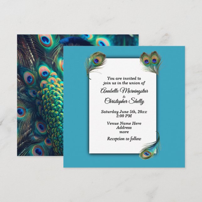Convite de Casamento de Perfil de Peacock (Frente/Verso)