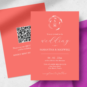 Convite de Casamento de Pêssego com Código QR