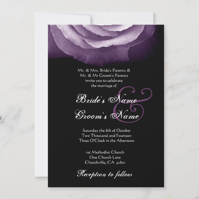 Convite De Casamento De Pétalas Rosa PURPLE (Frente)