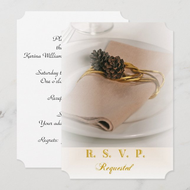 Convite de Casamento de Pinha e Guardanapo (Frente/Verso)