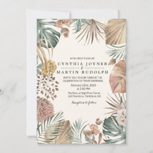 Convite de Casamento de Planta Floral Boho