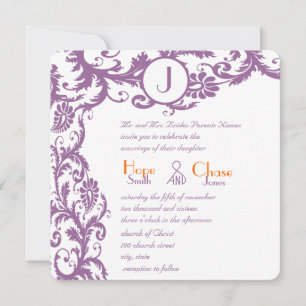 Convite De Casamento De Plum Damask Orange Monogra