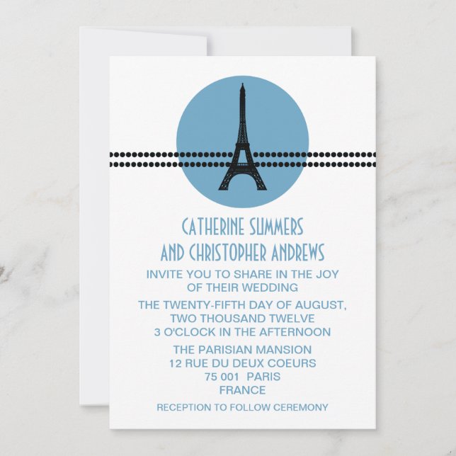 Convite de casamento de Pontos Parisienses do Mod, (Frente)