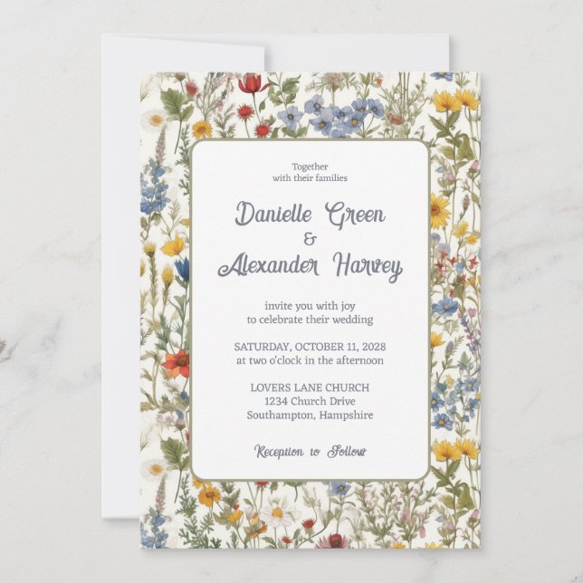 Convite de casamento de Prados de Flores Selvagem (Frente)