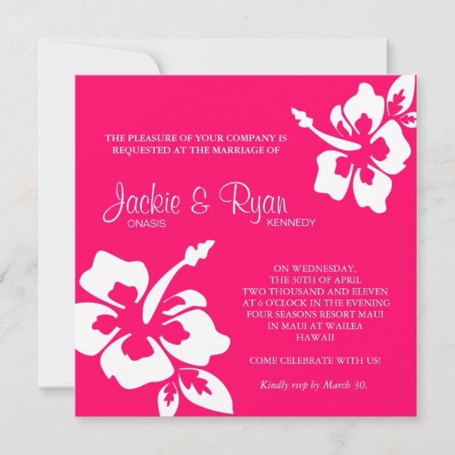 Convite De Casamento De Praia A Rosa De Flor De Hi (Frente)