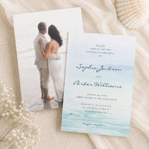 Convite de Casamento de Praia com Aquarela Mínima