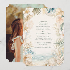 Convite de Casamento de Praia com Foto Elegante à 