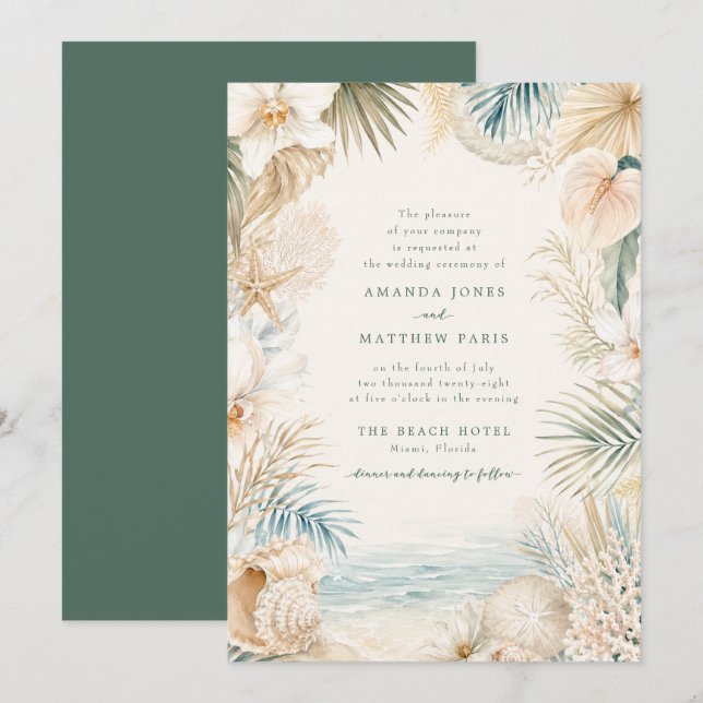 Convite de Casamento de Praia Costeira Elegante (Frente/Verso)