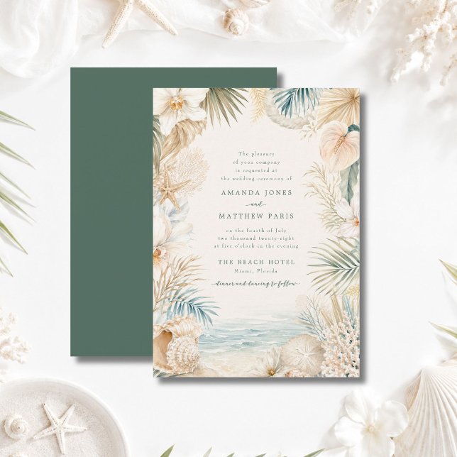 Convite de Casamento de Praia Costeira Elegante (Elegant Coastal Beach Wedding Invite)