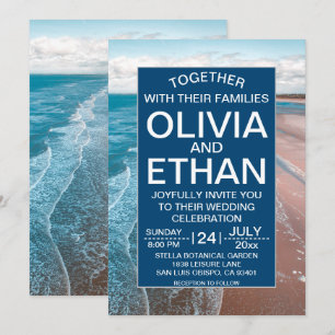 Convite de Casamento de praia marinho azul-litoral
