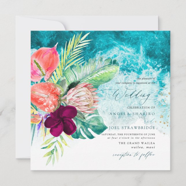 Convite de Casamento de Praia para o Paraíso Tropi (Frente)