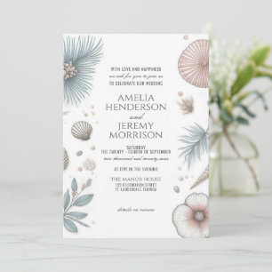 Convite de Casamento de Praia Pastel com Detalhes