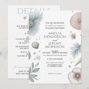 Convite de Casamento de Praia Pastel com QR e Deta